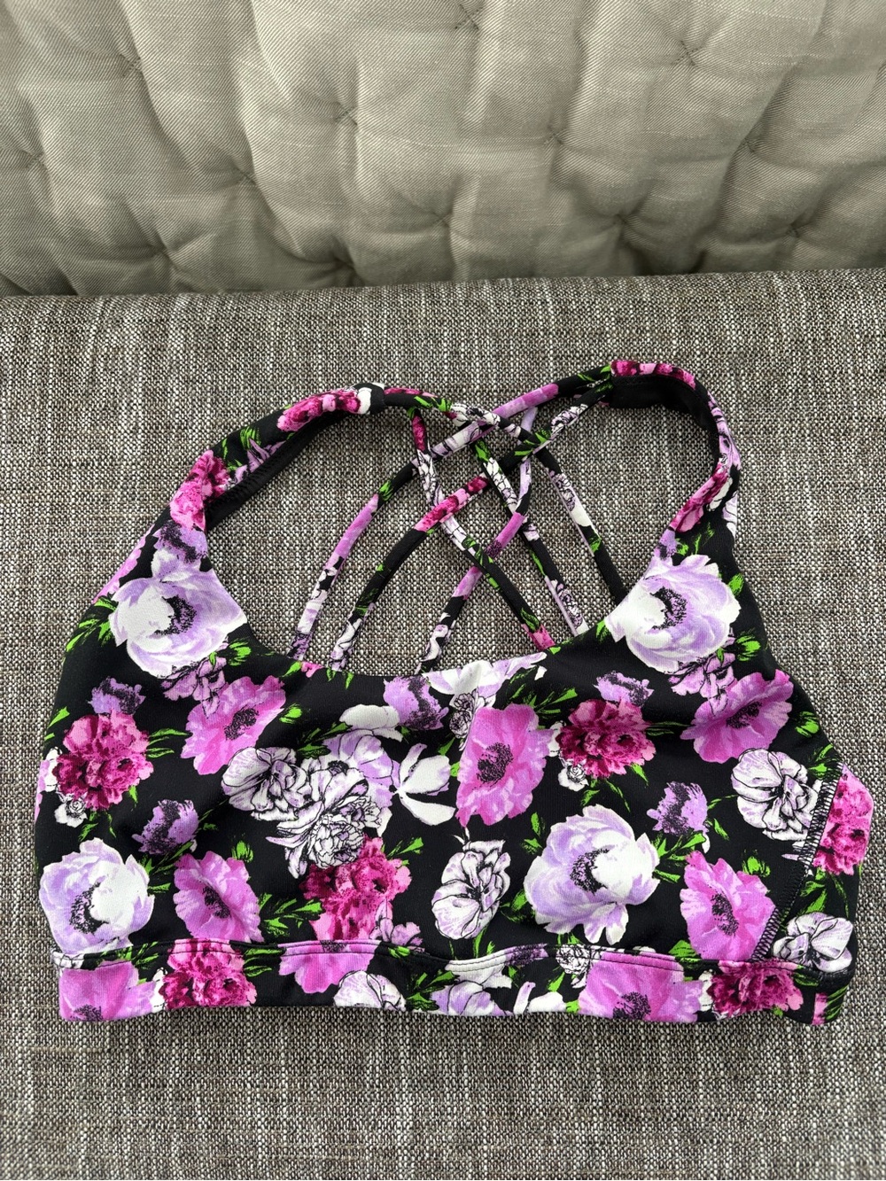 Victoria's Secret Black Sports Bra with Pink & Purple Floral Print